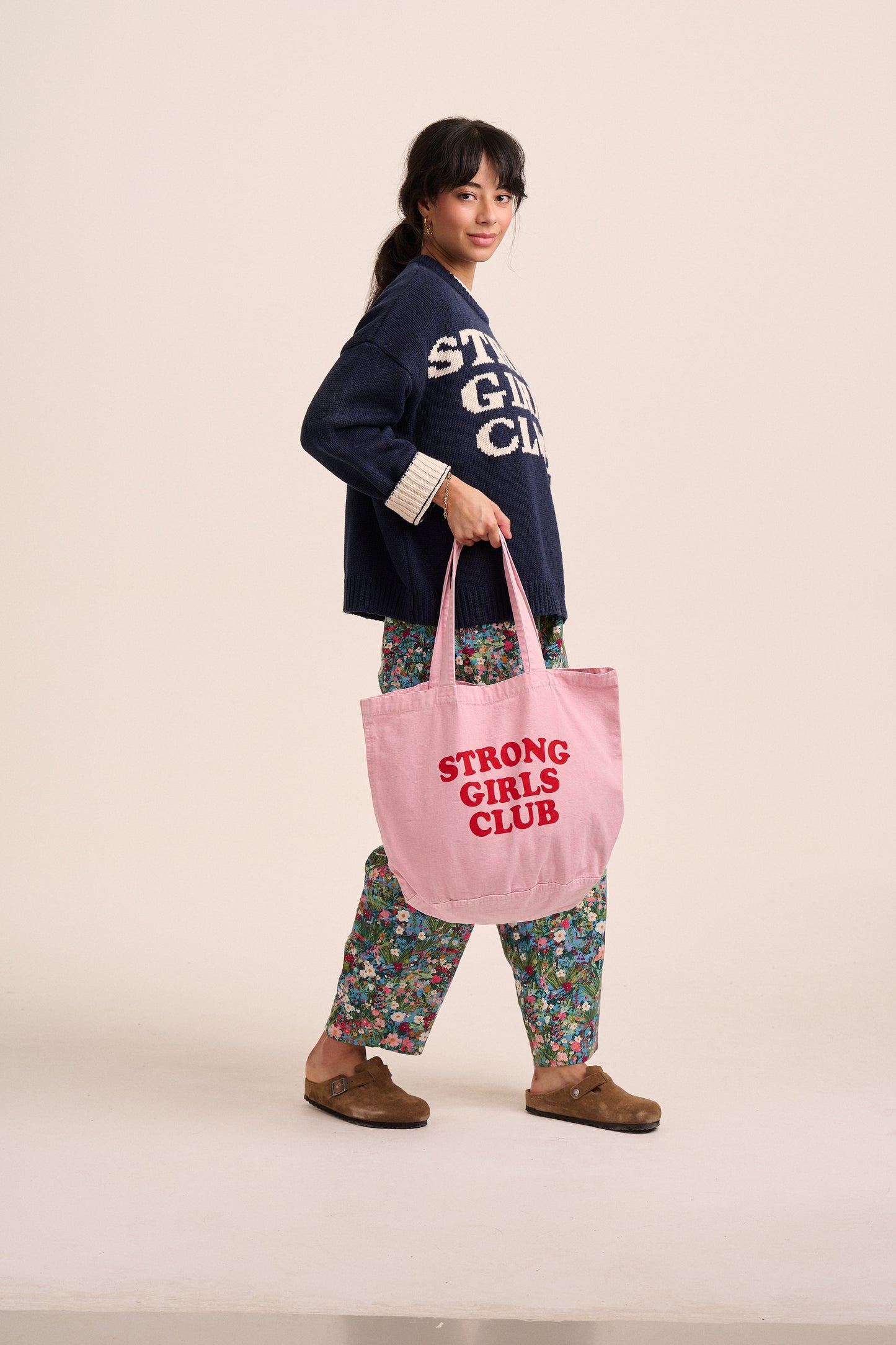 Strong Girls Club Printed Tote Bag - Pink