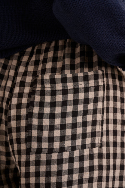 Peggy Linen Trousers - Black & Ecru Gingham