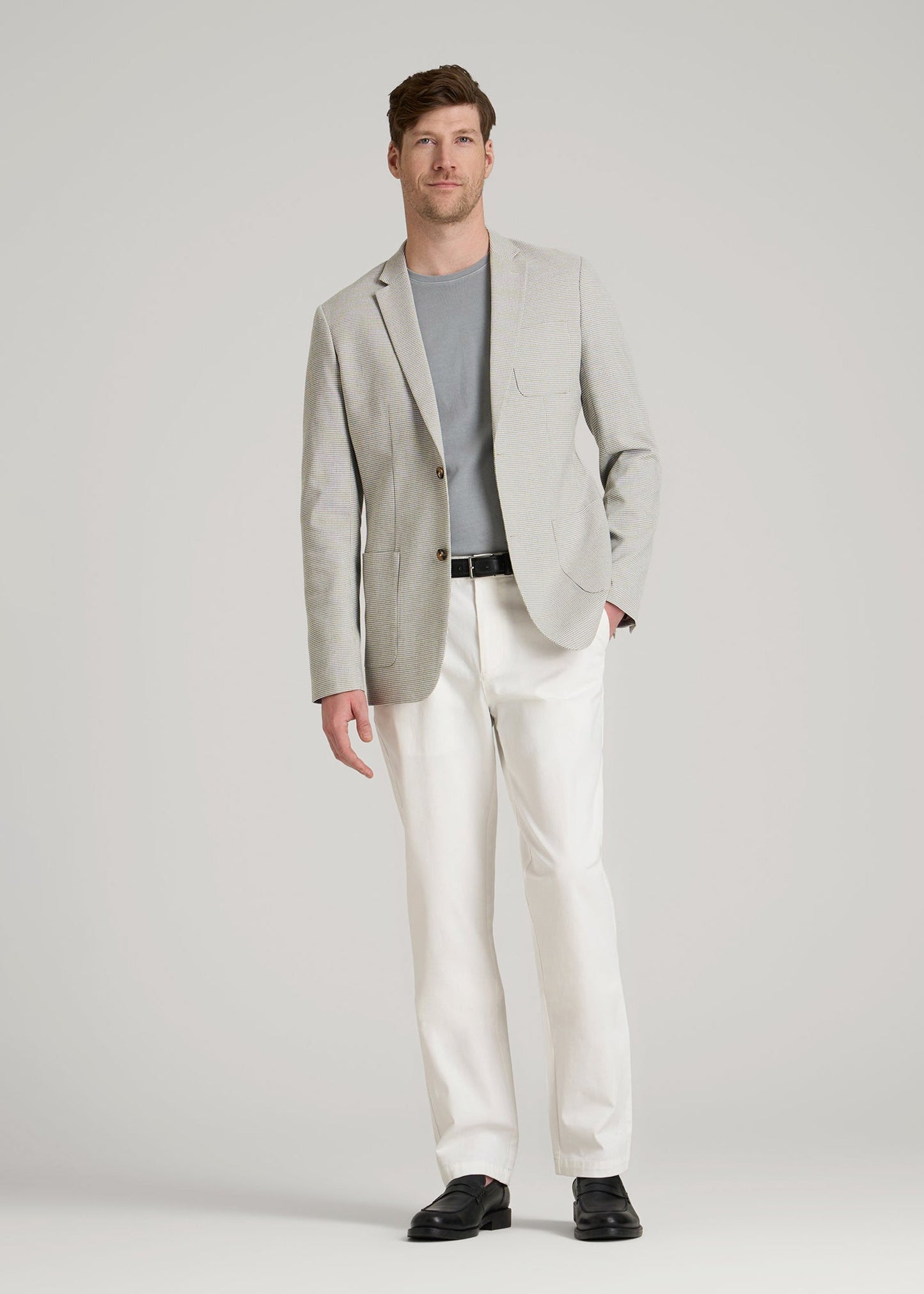 Core Blazer for Tall Men in Beige and Grey Houndstooth