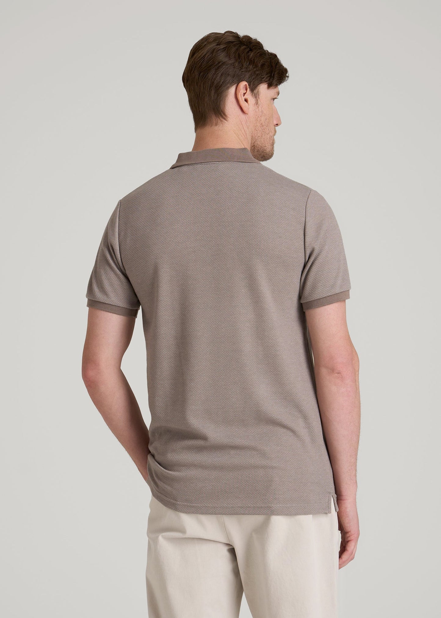 Embossed Geo Zip Collar Polo Shirt for Tall Men in Portobello