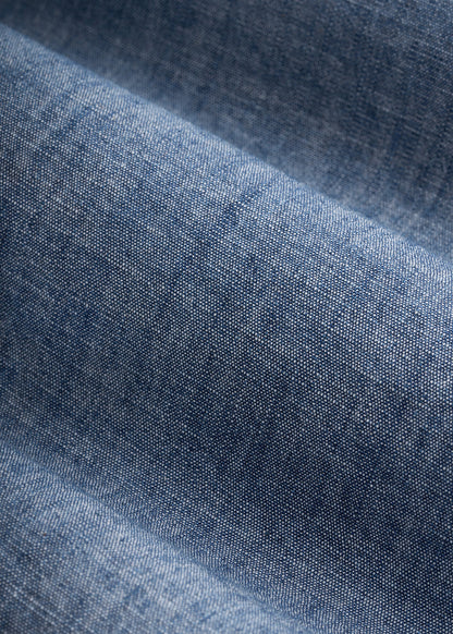 Short Sleeve Chambray Shirt for Tall Men in Mid Blue Chambray