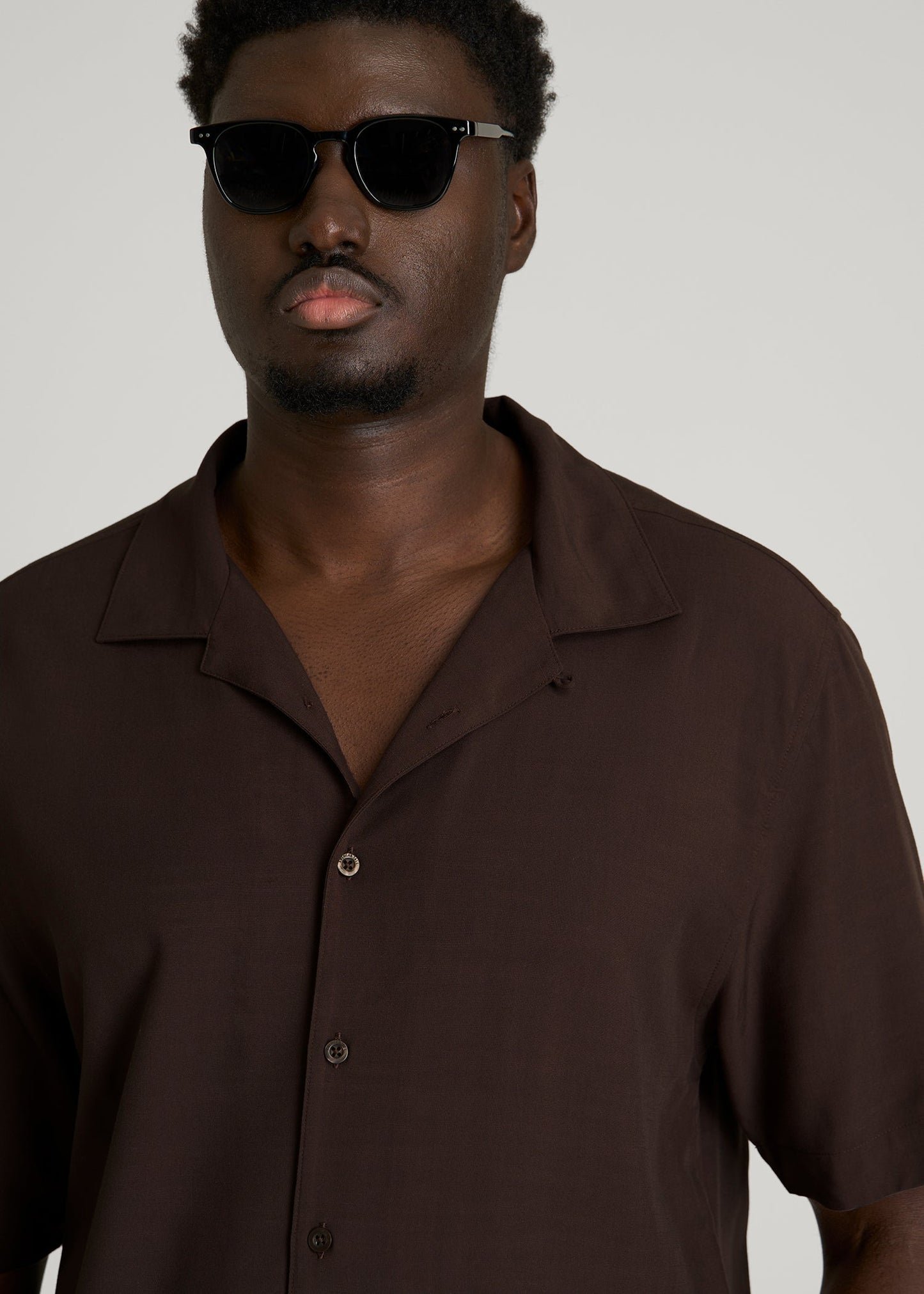 Short Sleeve Resort Shirt for Tall Men in Espresso