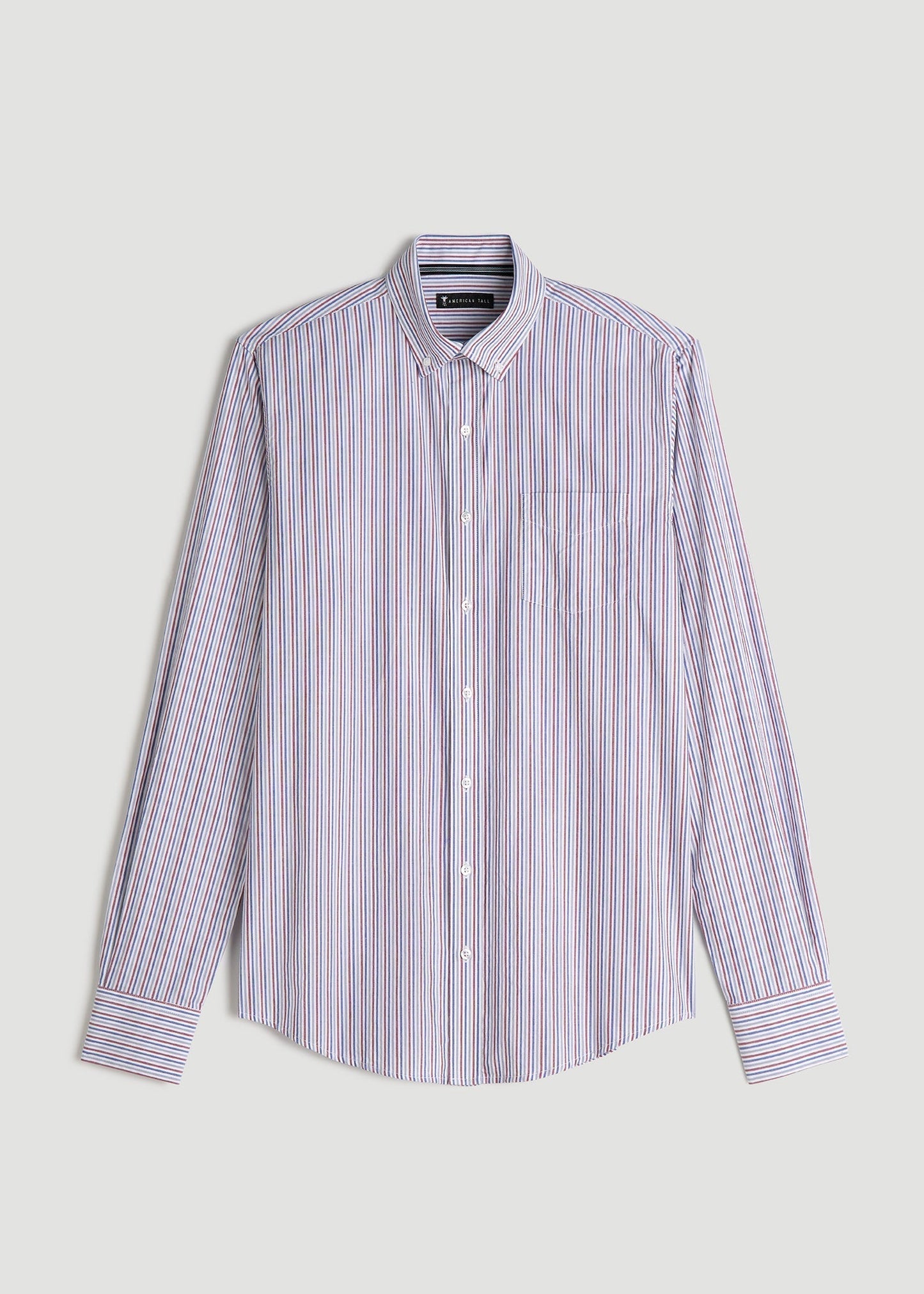 Soft-Wash Button-Up Shirt for Tall Men in Red and Blue Multi Stripe