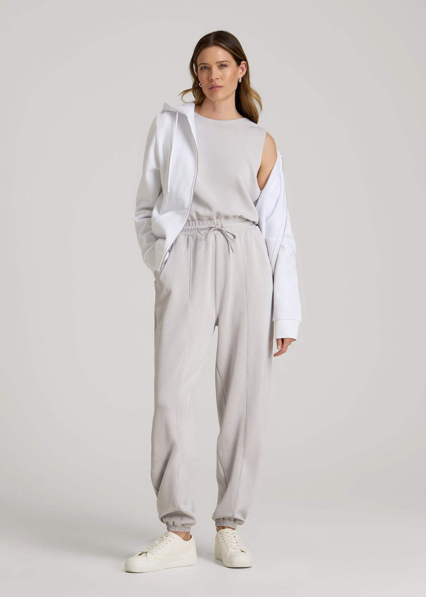 Soft Motion Sleeveless Sweatpant Jumpsuit for Tall Women in Vapor Grey