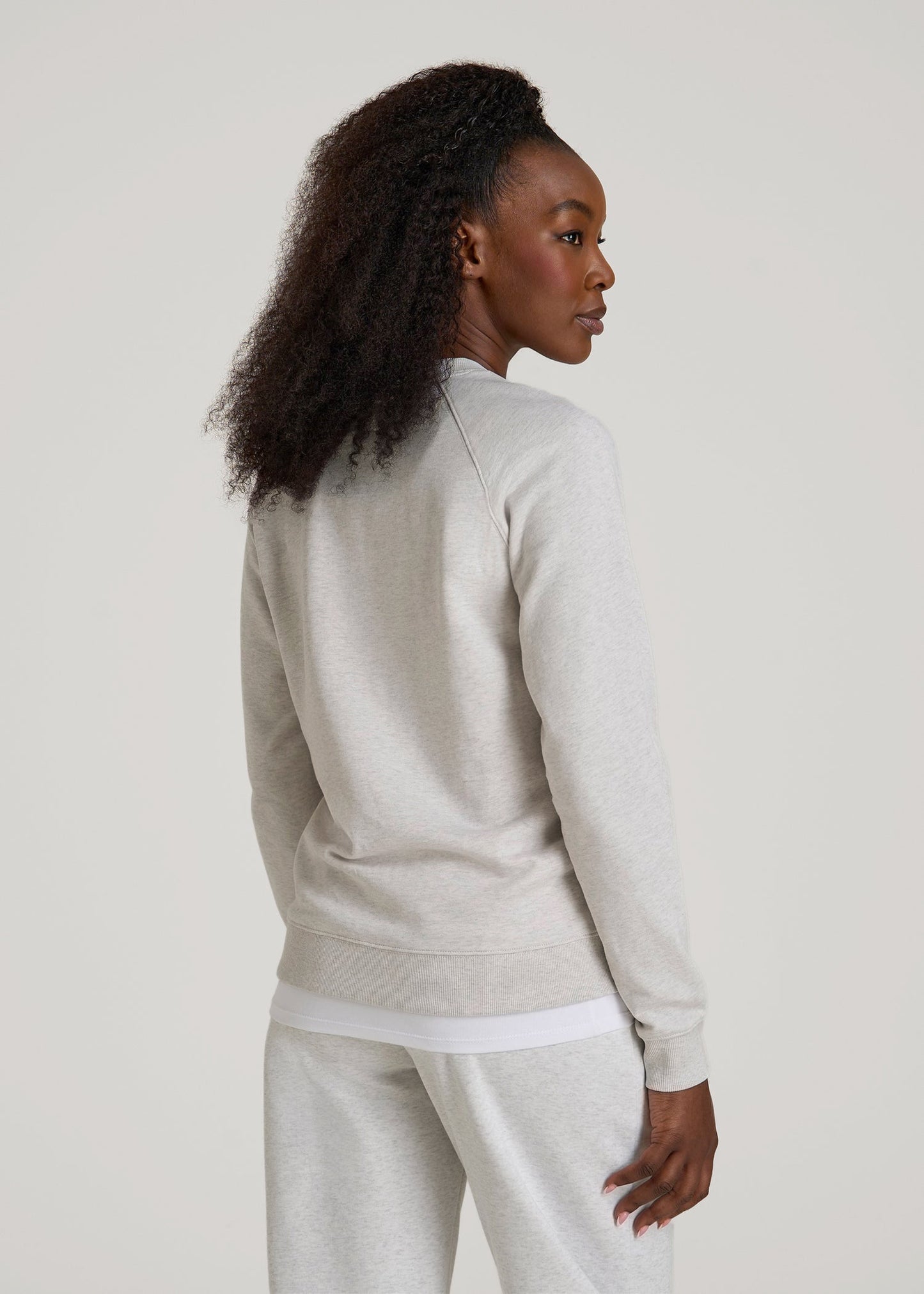 French Terry Crewneck Sweatshirt for Tall Women in Heather Cloud White