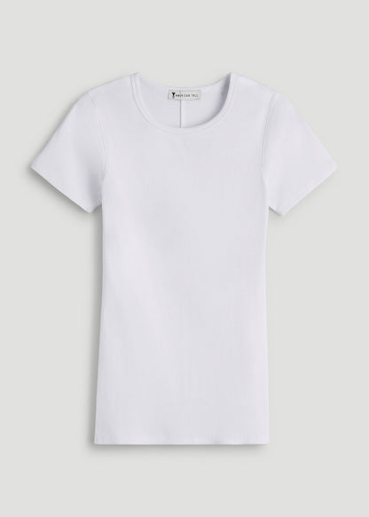 Short Sleeve Ribbed Crewneck T-Shirt for Tall Women in Optic White