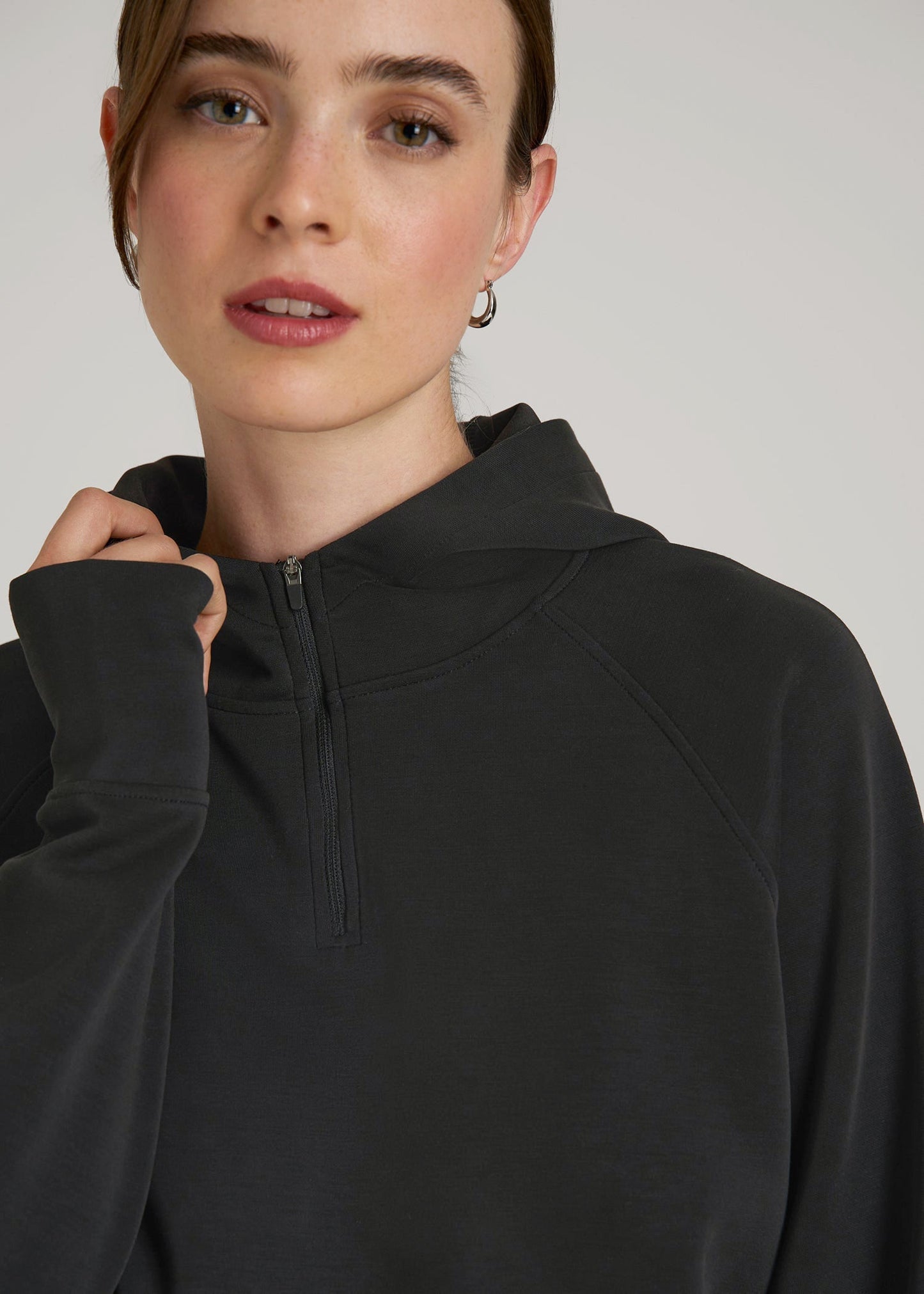 Soft Motion Cropped Zip Up Hoodie for Tall Women in Black