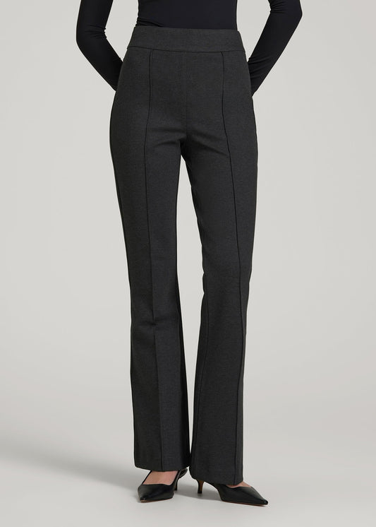 Flex Ponte Pull On Flare Pants for Tall Women in Dark Charcoal Heather
