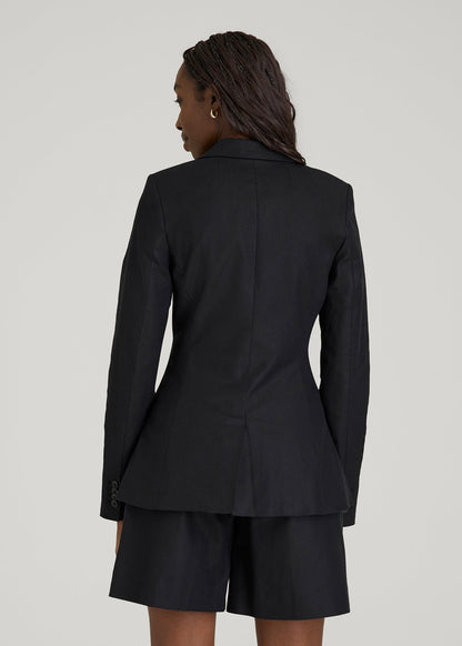 Slim Fit Linen Blend Blazer for Tall Women in Black