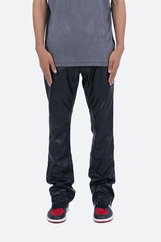 B169 Leather Flare Pants - Black