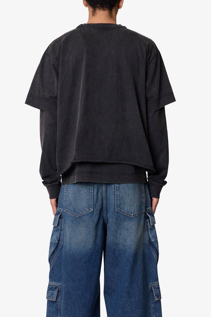 Gentlemens Club Printed L/S Tee - Washed Black