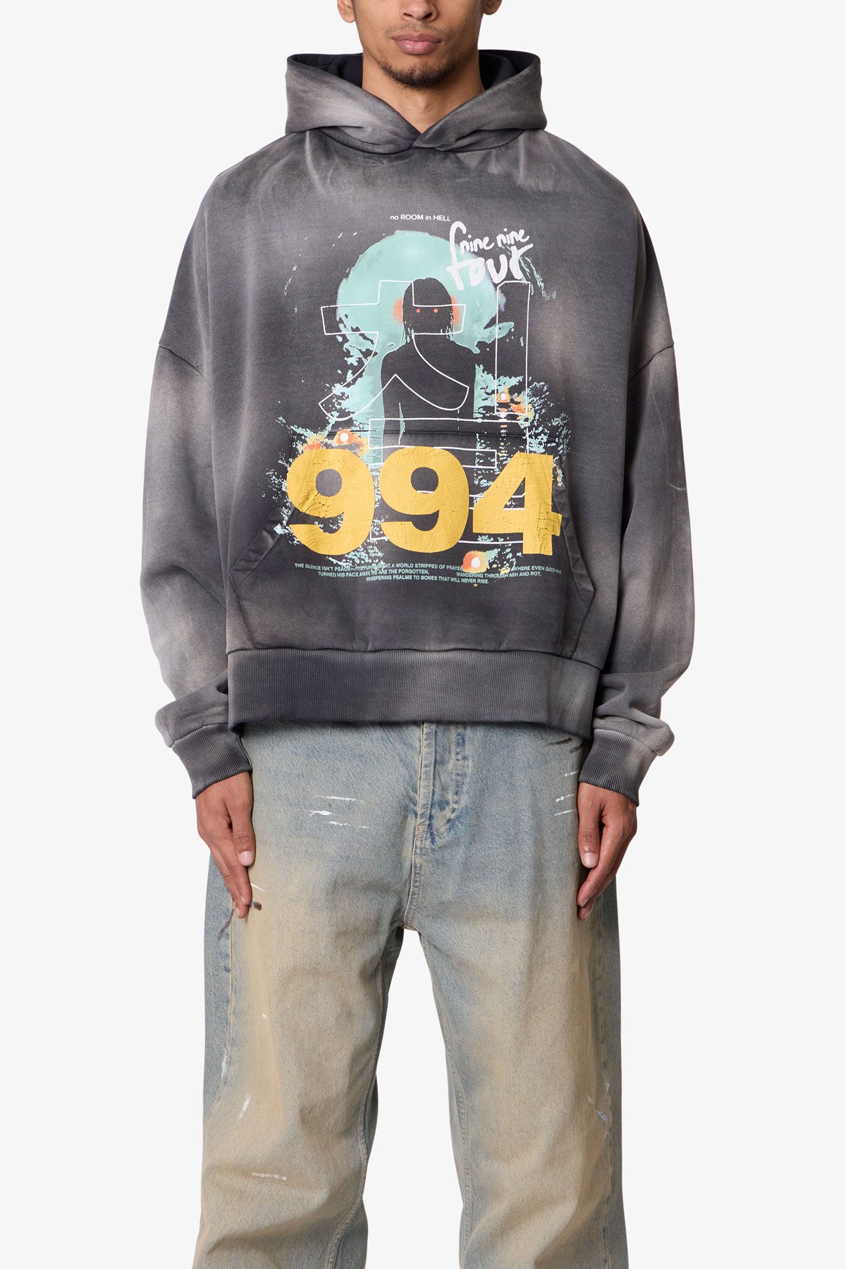 No Room in Hell Printed Hoodie - Washed Black