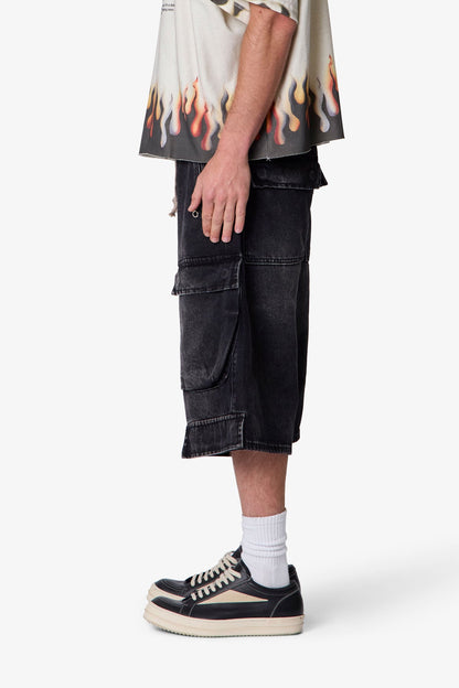 Rave Cargo Denim Shorts - Vintage Black
