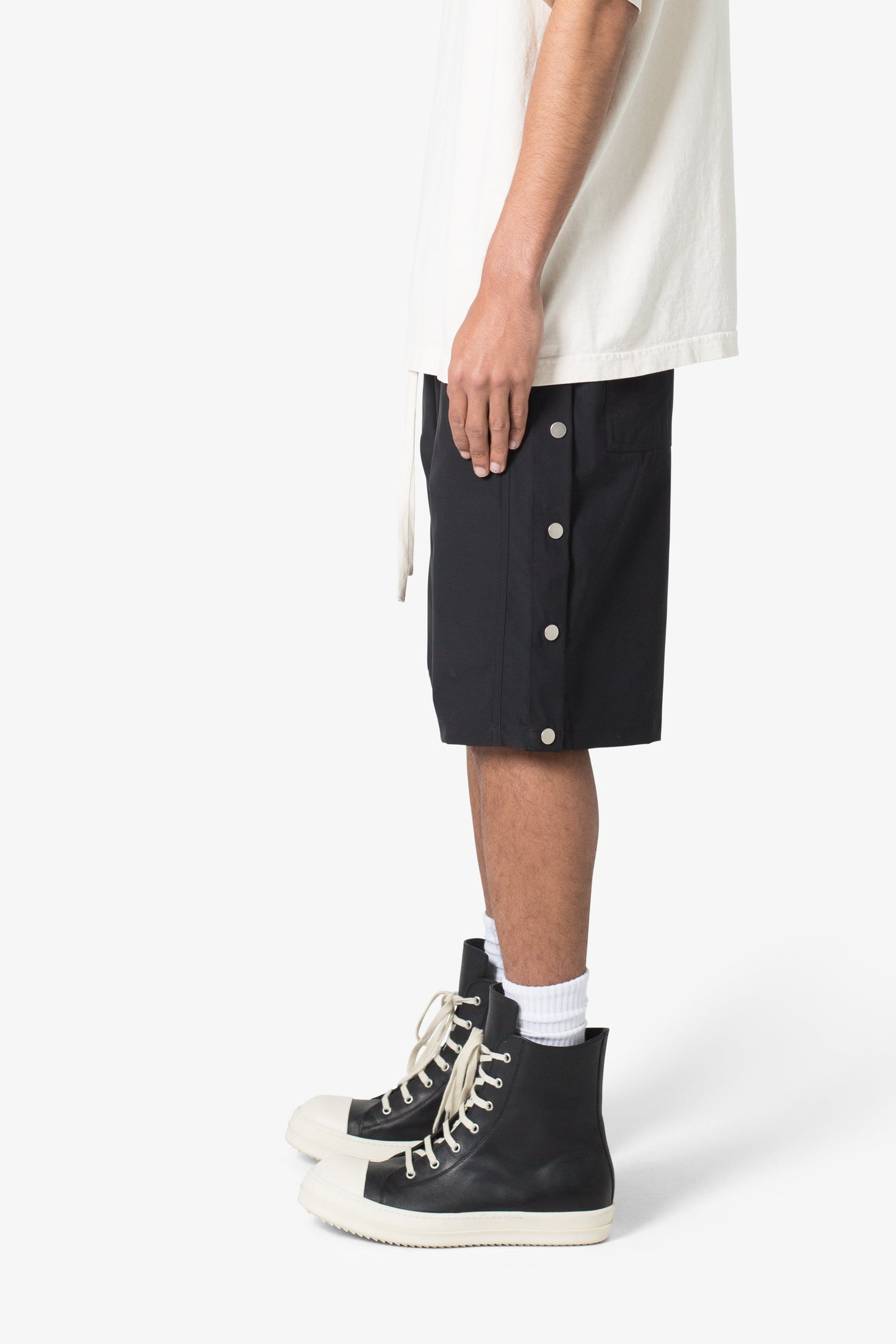 Side Snap Nylon Shorts - Black