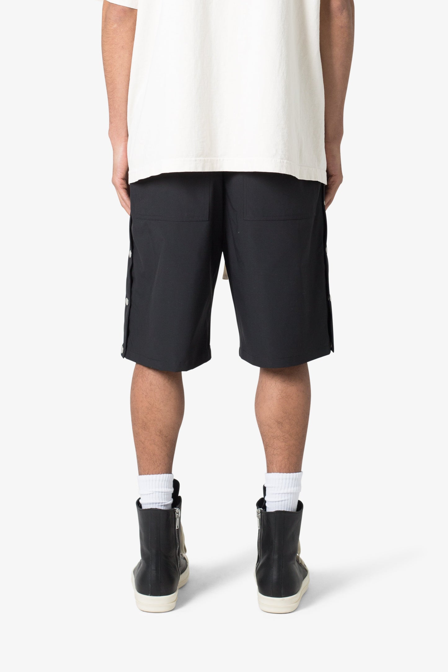 Side Snap Nylon Shorts - Black