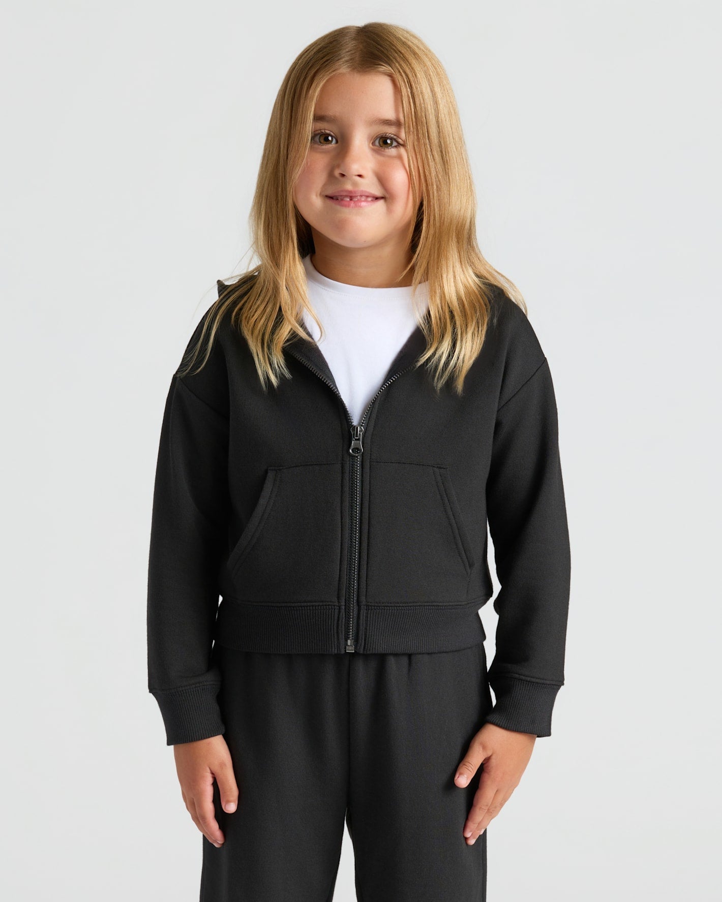 Girls Black & Stormcloud Cropped Zip Hoodie 2-Pack