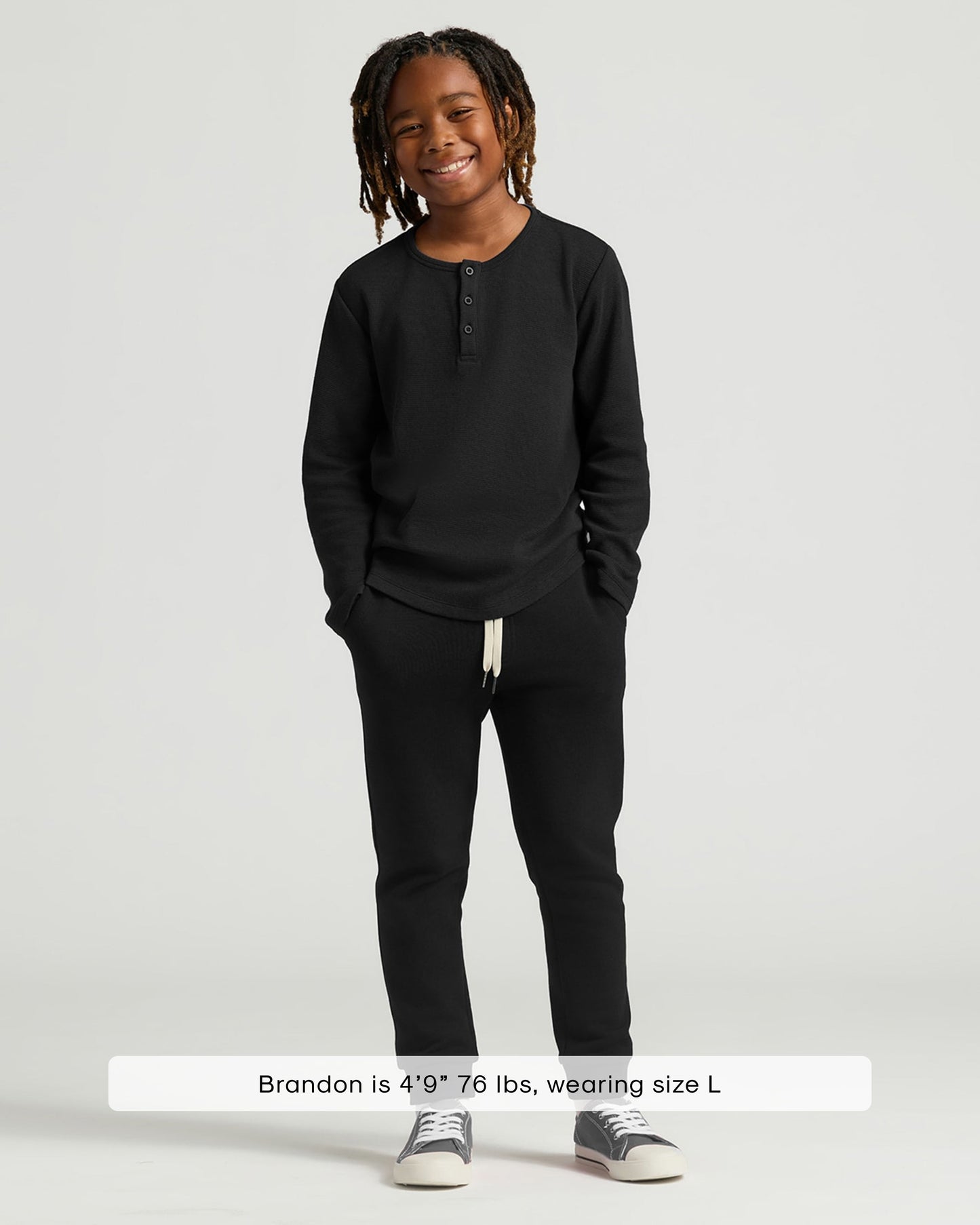 Boys Black Long Sleeve Waffle Henley