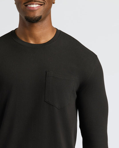 Black Tall Heavyweight Long Sleeve Pocket Crew