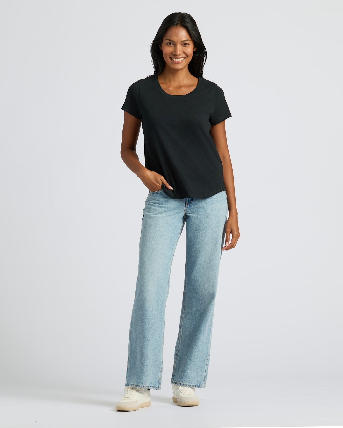 Womens Black Slub Scoop Neck Tee 4-Pack