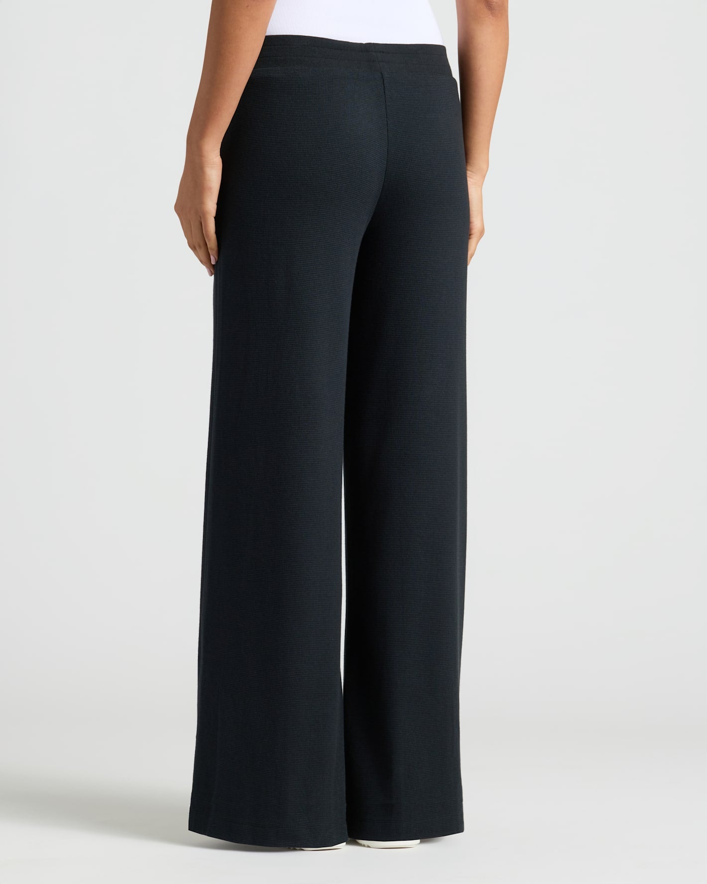 Womens Black Waffle Wide Leg Pants