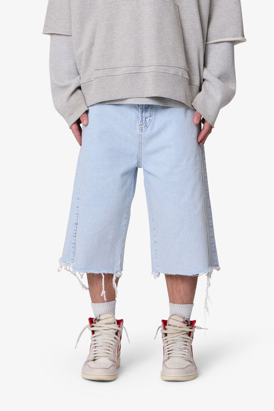 Ultra Baggy Cut Off Denim Shorts - Light Blue