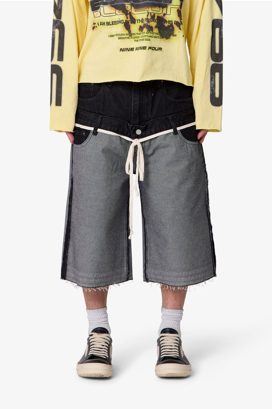Ultra Baggy Inside Out Denim Shorts - Black