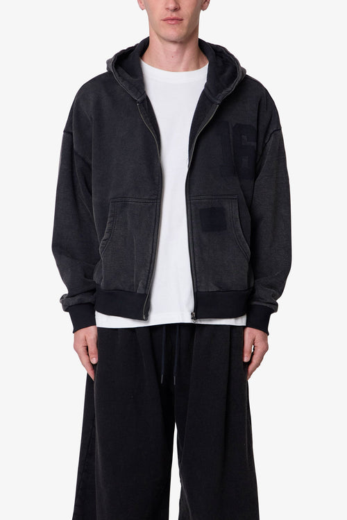 Vintage Back Yoke Zip Up Hoodie - Washed Black