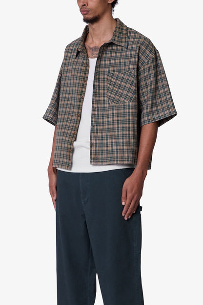 Washed Poplin Over Shirt - Green/Brown