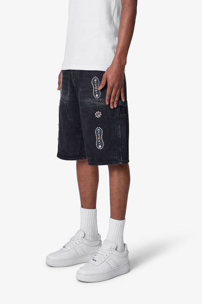 Western Jewel Denim Shorts - Washed Black
