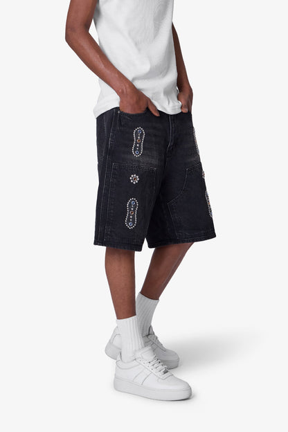 Western Jewel Denim Shorts - Washed Black