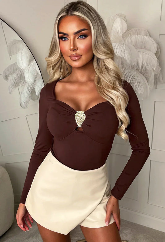 Enchant You Brown Long Sleeve Bodysuit