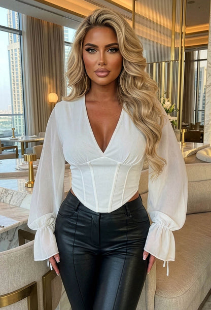 Ethereal Ease White Mesh Corset Style Top
